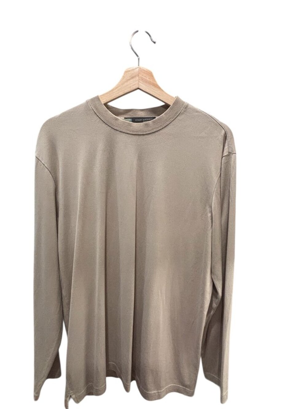 Robert Barakett Mens L Pima Cotton Long Sleeve Tee Beige Luxury Soft Casual - Picture 2 of 8
